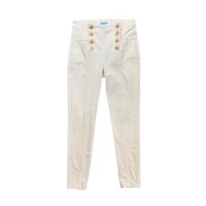 J McLaughlin Pants Womens 8 White Hastings Sailor Crest Snap Buttons High Waist